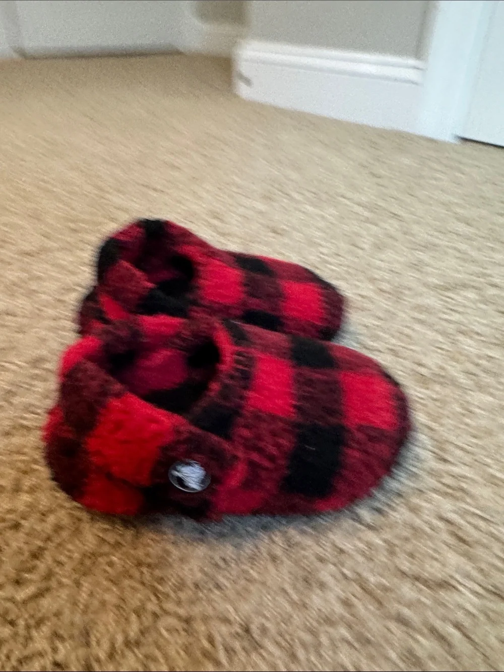 Crocs Red & Black Buffalo Plaid Fuzzy Slip-On Slippers